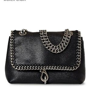 Rebecca Minkoff Edie Leather Crossbody Bag with Woven Chain Black Silver HW